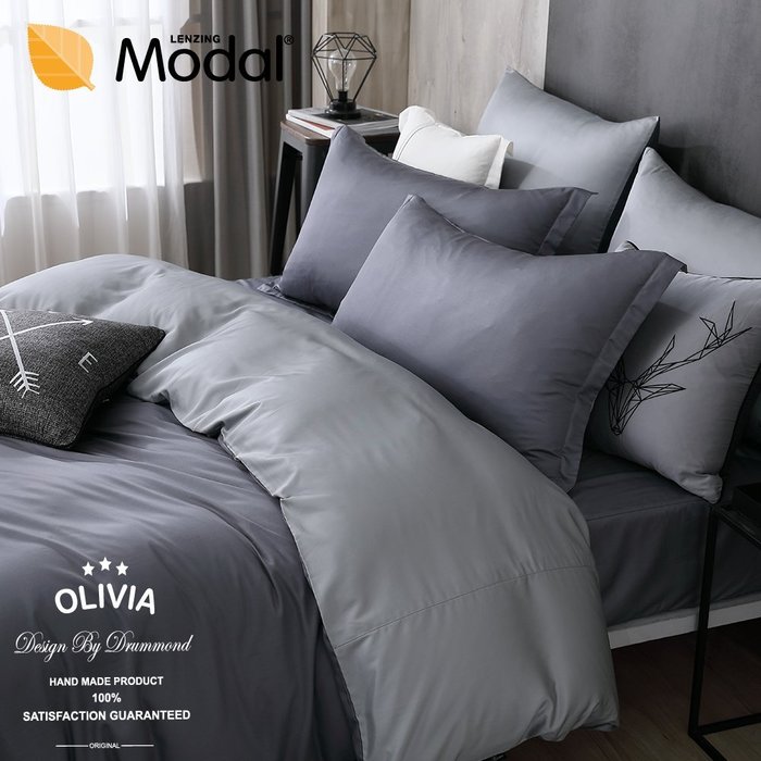 【OLIVIA 】MOC莫代爾棉 / 標準雙人床包薄被套四件組 【DR5000 TWINS 藍灰X灰】台灣製