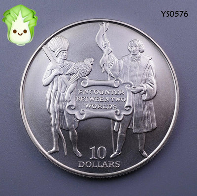 （二手）-巴巴多斯1992年1哥倫布現美州大陸Matte大銀幣 錢幣 紀念幣 花鈿1698【奇摩錢幣】