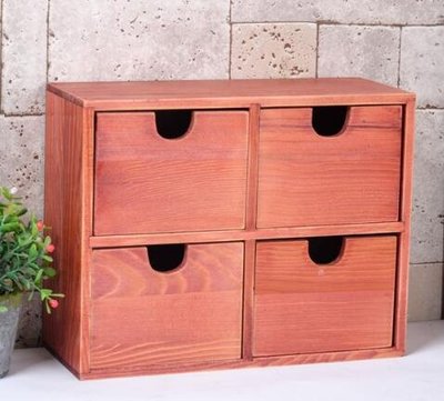 5949A 日式 復古木製四抽收納櫃桌面四格收納盒 四抽屜置物盒飾品櫃 桌面整理盒簡易四格儲物櫃