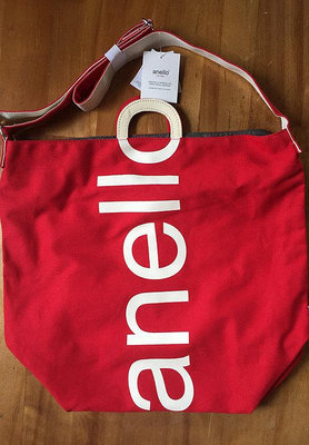 日本 Anello 樂天 斜背包 單肩 手提 大容量 帆布包 紅色