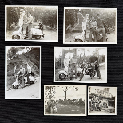 (古今)早期天仁兒童樂園照片及老車照片 摩托車應該是VESPA S150 HONDA CS90跟C100 六張一標 少見 老台灣 老照片 民藝 文獻 偉士牌