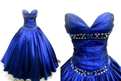 【時尚屋婚紗禮服】藍色馬甲水鑽華麗設計師浪漫造型款~二手禮服～Ｗ３４０(歡迎預約試穿)