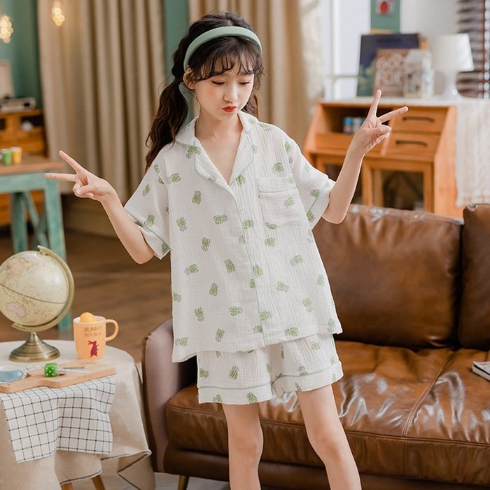 【TF5552】✿寶貝花園✿ 2021夏季新品 女童 中大童 純棉空調服 薄款睡衣 家居服 二件套 套裝