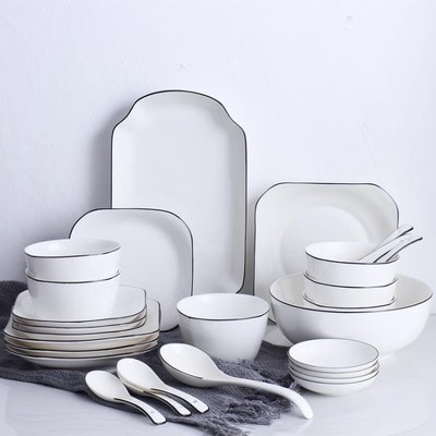 『格倫雅』碗碟套裝家用4人簡約骨瓷碗盤組合6人日式創意陶瓷餐具北歐盤子碗^9971促銷 正品 現貨