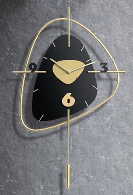 歐美進口 鐵藝造型鐘擺時鐘 金色幾何掛鐘擺鐘 牆上靜音時鐘簡約時尚歐風搖擺掛鐘牆鐘餐廳居家時鐘牆面裝飾鐘