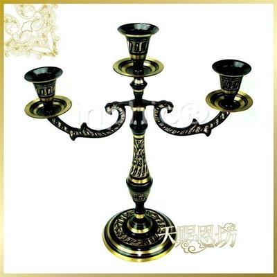 INPHIC-巴基斯坦進口純銅手工雕花三頭蠟燭台歐式古典創意鐵藝燭台