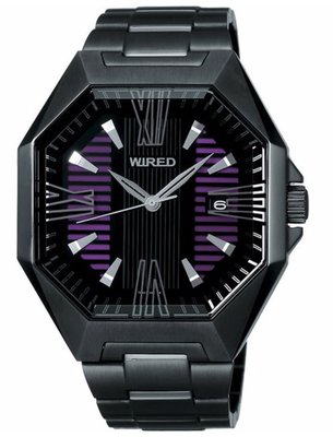 SEIKO旗下 WIRED 日系品牌 時尚八角全黑鋼腕錶/ AF5031X /40mm