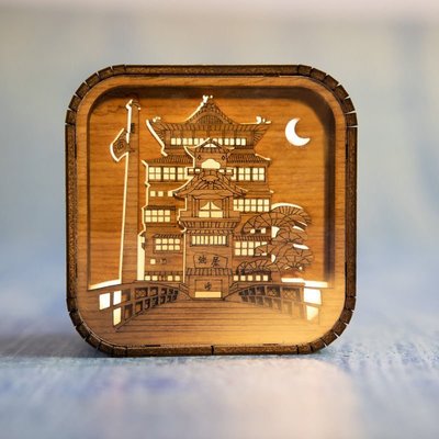【現貨精選】復古霍格沃茨千尋湯屋3D立體小夜燈木質紙雕觸控音樂盒生日禮物~爆款-規格不用 價格不同