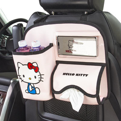 車之星~Hello Kitty 卡通汽車椅背置物袋 可愛紙巾盒收納袋 車用整理收納盒 車用多功能掛袋