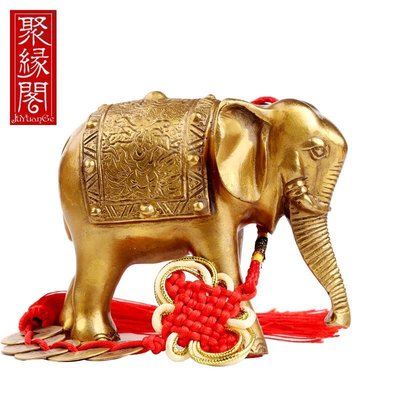 【熱賣精選】黃銅大象擺件吸水象一對象客廳事業喬遷裝飾品 花紋4寸直鼻子款單只