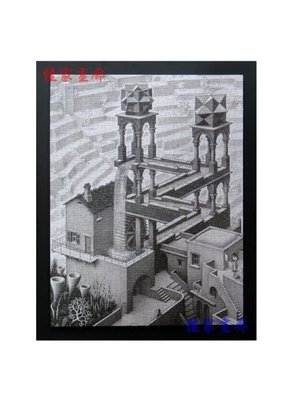 ◎『佳家畫廊』→-黑色款-雷諾瓦 流不完的水/Escher/850片拼圖-立體框獅子裱-範例◎