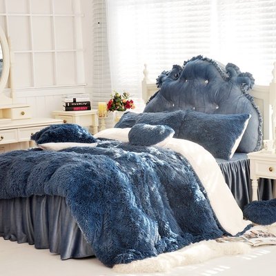 法蘭絨床罩組  深藍色 羊羔絨 5尺 加絨雙人床包 法蘭絨 床組 兩用被毯 ikea 訂製 刷毛