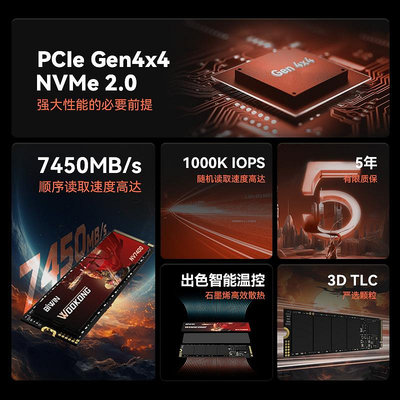 佰維NV7400 1t固態硬碟2T高速NVMe m2 PCIe4.0 4t桌機SSD 512GB