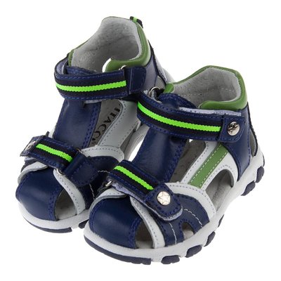 童鞋/海藍色透氣真皮機能護趾涼鞋(13~16公分)O7E132B