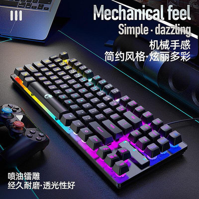 雷魁K87有線鍵盤87鍵機械手感彩虹切換發光鍵盤懸浮鍵帽遊戲鍵盤