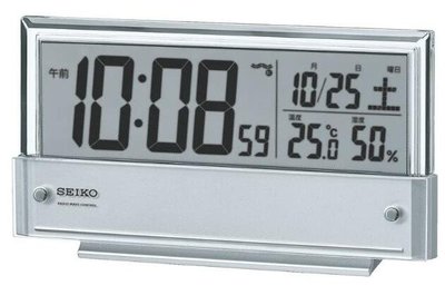 16833c 日本進口 限量品 真品 SEIKO 精工 好質感 有夜光 銀色 桌上溫度計功能LED畫面電波時鐘送禮禮品