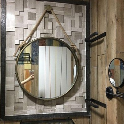 北歐風ins麻繩壁掛鏡 網紅訂製款60公分工業風loft裝飾浴室廁所化妝鏡