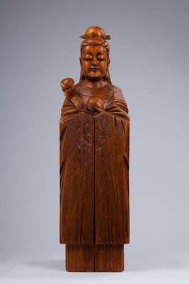 【啟秀齋】陳漢清 西王母 樟木雕刻 2010年創作 附作品保證書 高約81.5公分 瑤池金母 王母娘娘