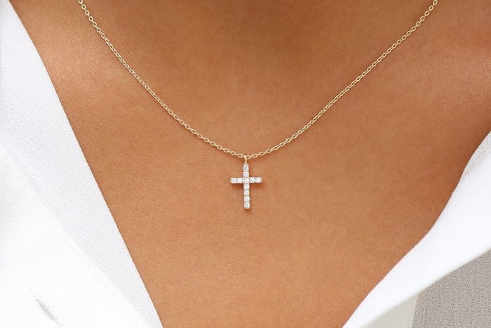 CINCO 葡萄牙精品 Sascha necklace white 鑲鑽十字架項鍊 白色X金色