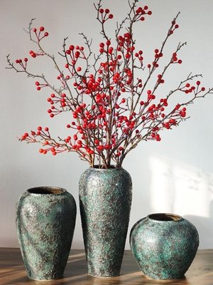 景德鎮新中式禪意復古陶瓷粗陶干鮮花水養小花瓶客廳插花裝飾擺件 初色家居館