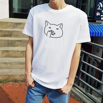 Nose Picking Cat 男女短袖T恤 白色 (現貨) 貓咪挖鼻孔 厭世 任性 禮物