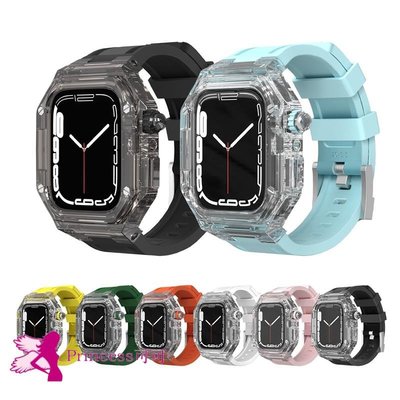 運動錶帶錶殼套裝 適用Apple Watch 9代 s8 7 矽膠錶帶 iWat-Princess可可