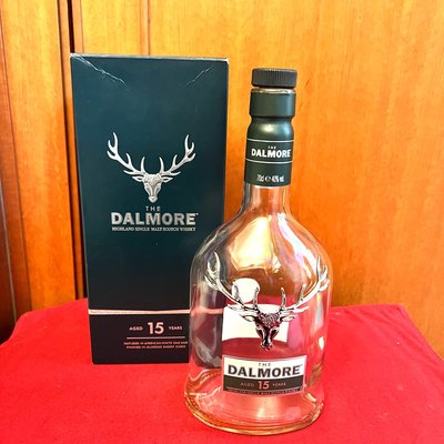 蘇格蘭Dalmore 大摩15年威士忌空酒瓶/多用途玻璃空瓶/空洋酒瓶/裝飾/容器/花瓶/收藏（700ml)～含紙盒