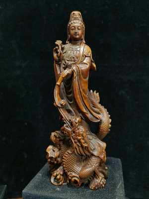 小葉黃楊木雕～盤龍觀世音菩薩，高17直徑6厘米，重約147，