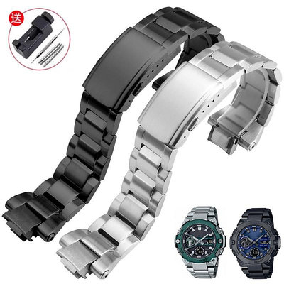 新適配卡西歐GST-B400系列鋼鐵之心不鏽鋼精鋼手錶帶b400樹脂矽膠男