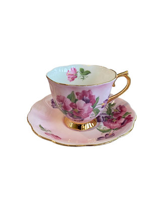 英國中古瓷器royal albert粉色碗豆花咖啡杯盤