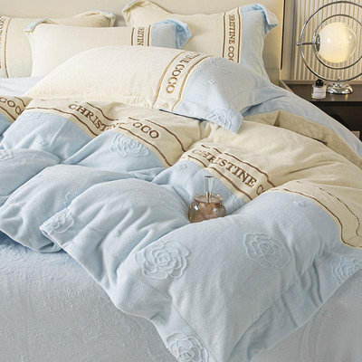 輕奢冬季加厚牛奶絨床上四件套法蘭珊瑚絨被套高級感加絨床單床品