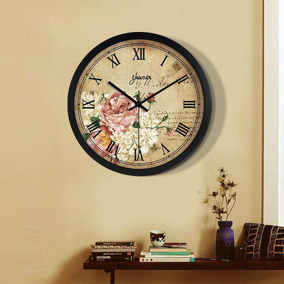 美式鐘表客廳復古掛鐘歐式靜音石英鐘創意個性簡約代掛表圓形