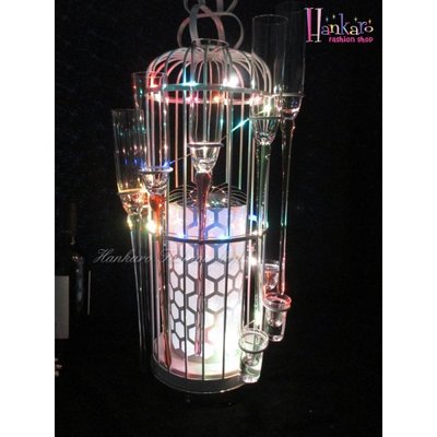 歐美夜店酒吧發光LED鳥籠造型鐵藝雞尾酒杯架