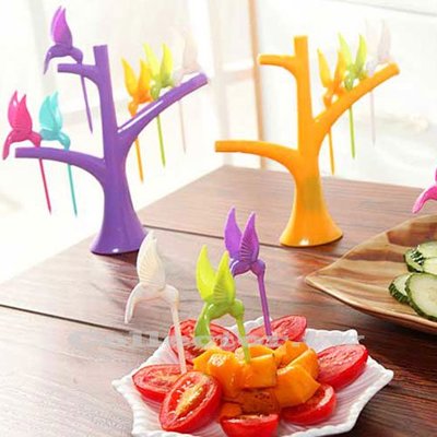 ✤拍賣得來速✤創意樹梢小鳥水果叉 6支裝 時尚可愛環保水果叉子