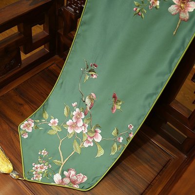 坐墊 抱枕中式花鳥刺繡中國風禪意桌旗茶幾桌旗歐式床旗茶幾布電視柜飾布~ 特價