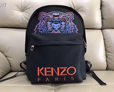 小Z代購#KENZO 老虎刺繡 黑色 藍配橘刺繡 休閒時尚雙肩後背包 輕量 防水 出遊  加厚材質