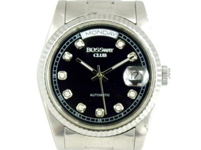 [專業] 機械錶 [BOSSWAY 64107]BOSSWAY 蠔式自動錶[22石][黑面+星+日期]/時尚/中性錶