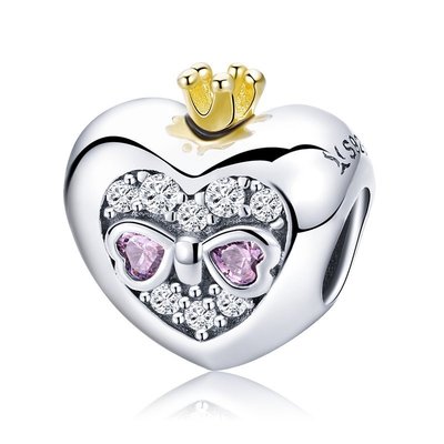 現貨Pandora 潘朵拉 S925純銀手鏈配件公主心形串飾diy大孔珠子個性散珠配飾歐美風格明星同款熱銷