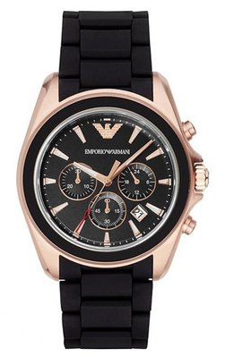 [永達利鐘錶 ] Emporio Armani 黑殼黑面鋼帶加鍊帶三眼計時日期腕錶 AR6066/ 45mm