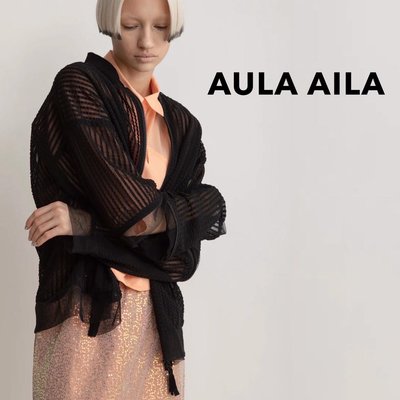 SHINY SPO 獨家代理日本設計師品牌AULA AILA 異材質拼接透膚感直條紋拼接網紗造型袖可拆式兩穿設計雙拉鍊外套
