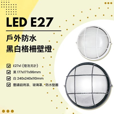 🔥買壁燈就送燈炮🔥【EDDY燈飾網】(E28/28L)LED E27x1戶外防水黑白格柵壁燈 壓鑄鋁烤漆 玻璃罩