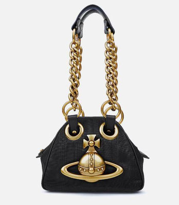 代購Vivienne Westwood Archive Chain T-Rex Embossed Leather Handbag奢華金色土星logo馬鞍包肩背包