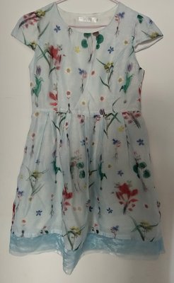 （搬家大出清）專櫃品牌 SKY ONE 淡藍色彩色薄紗花卉洋裝。共三層➡內裡➕中層白紗印花➕最外層藍薄紗印花。側拉鍊尺寸L碼（偏小) Msgracy alice