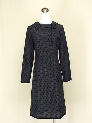 ◄貞新二手衣► IRIS Girls 艾莉絲 專櫃 黑色點點圓領長袖棉質洋裝M號(62761)