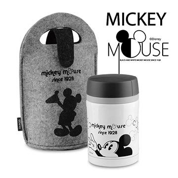 【迪士尼Disney】米奇黑白經典提袋304不鏽鋼超真空燜燒杯(450ml/提袋)