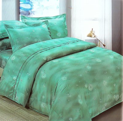 100%精梳棉_ 台灣製。特大鋪棉床罩兩用被全套五件組。6x7尺。7156綠