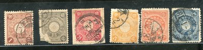 日本郵票#19042506 , 菊切手 , 舊票6枚 , 1899-1908 , 品相如圖