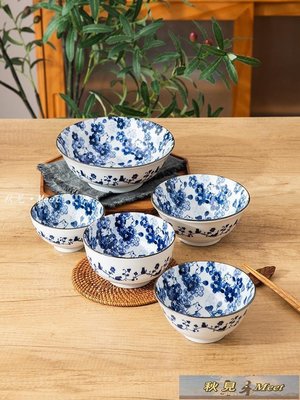 日系 千代源櫻花舞貓餐具日本進口碗盤子家用日式青花陶瓷飯碗大碗湯碗 餐具 -促銷