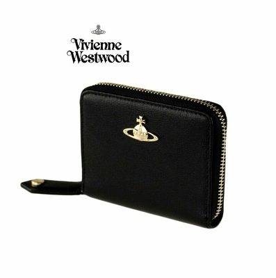 Vivienne Westwood （黑色）真皮 防刮壓紋 拉鍊 短夾 皮夾 零錢包｜100%全新正品｜特價!