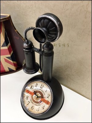 仿古風 鐵製做舊處理桌上型古董電話時鐘 懷舊復古桌鐘造型藝術鐘拍攝道具婚紗攝影送禮工業風裝飾品【歐舍傢居】